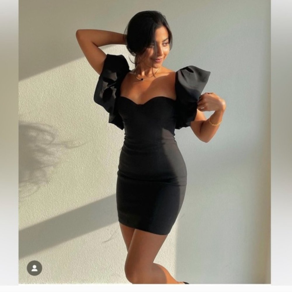 ZARA STRETCH BUSTIE TIRED RUFFLE VOLUMINOUS SLEEVE FULLY LINED SHORT DRESS $129 - Picture 10 of 16